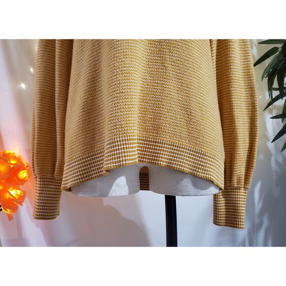 Talbots Chevron Zig Zag Yellow White Knit Puff Sleeve Sweater Womens Size L Soft - Picture 8 of 11